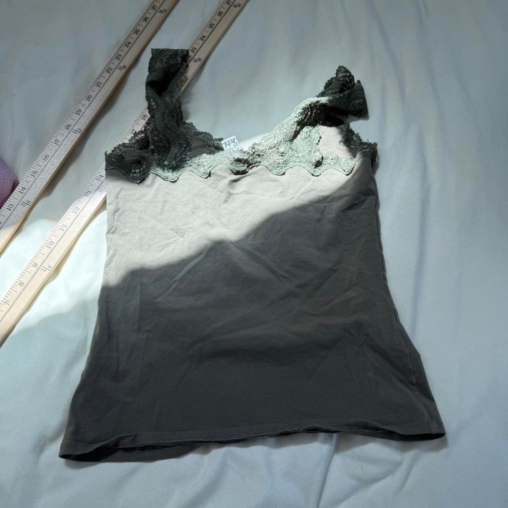 Green lace fairy tank Y2K olive lace trim tank top size small - Picture 7 of 7